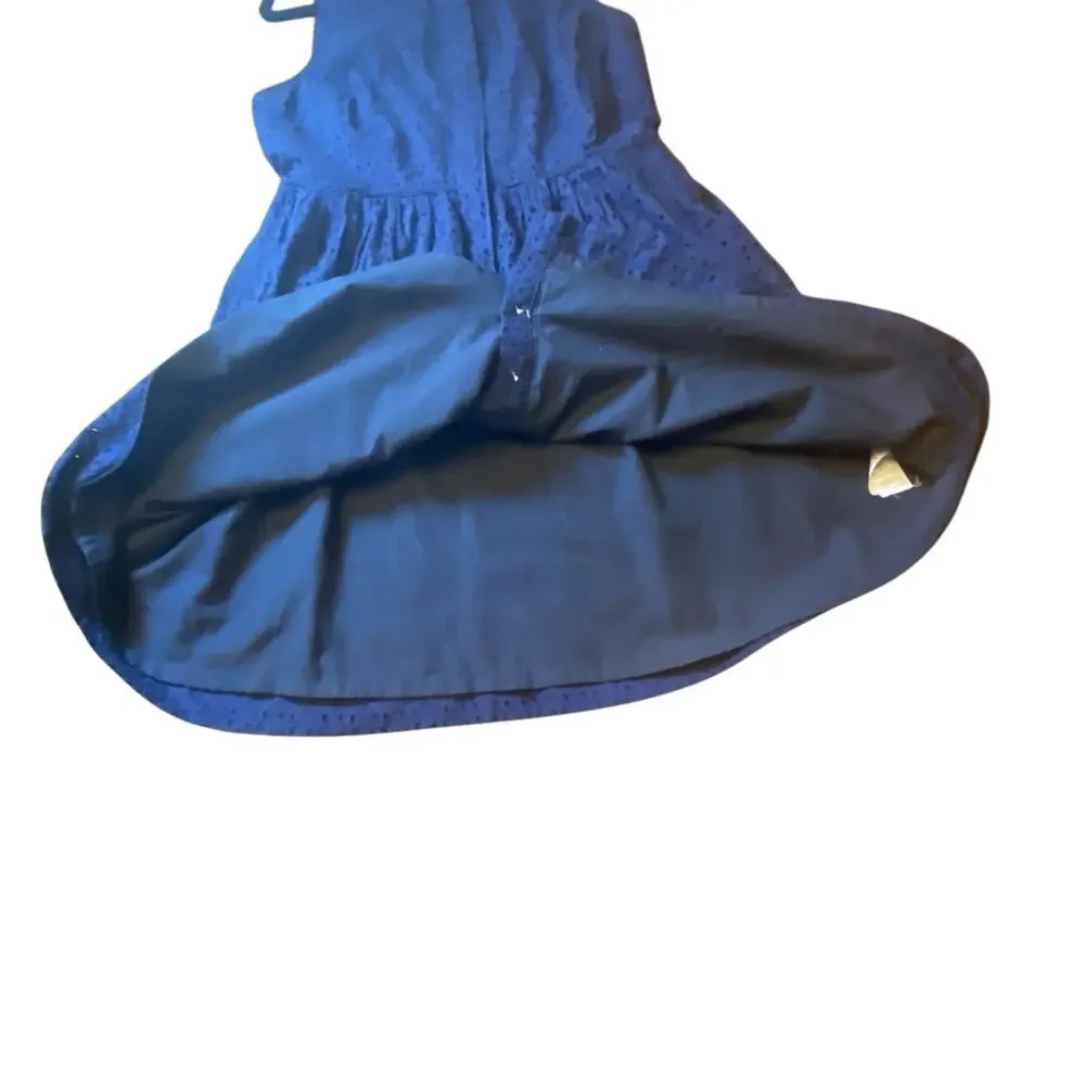 J. Crew Navy Blue Eyelet Shirt Dress Size 8 Sleeveless Summer Fit & Flare - Picture 13 of 16